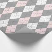 Papier Cadeau Charbon Rose Clair Gris Foncé Blanc XL Argyle (Coin)