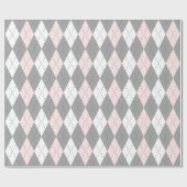 Papier Cadeau Charbon Rose Clair Gris Foncé Blanc XL Argyle (Plat)