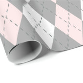 Papier Cadeau Charbon Rose Clair Gris Foncé Blanc XL Argyle (Coin rond)