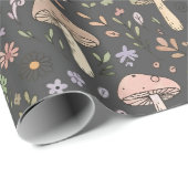 Papier Cadeau Charcoal Gray Earthy Fungi Seamless Pattern (Coin rond)