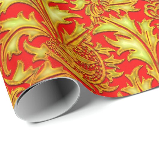 Papier Cadeau Chardon rouge d'or (Coin rond)