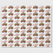 Papier Cadeau Charges de lapins de Noël en Camion Rouge (Plat)