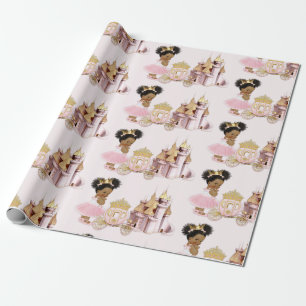 Papier Cadeau Chariot de Château de Princesse Royale Rose Or Fil
