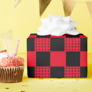 Papier Cadeau Chariot de damier plat de buffle rouge et noir élé