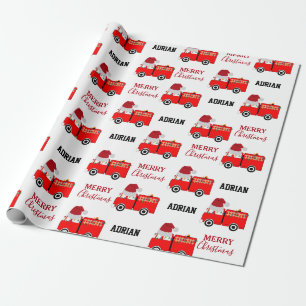 Papier Cadeau Chariot de feu rouge de Noël Nom personnalisé