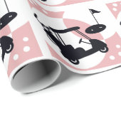 Papier Cadeau Chariot de golf rétro en noir et rose (Coin rond)
