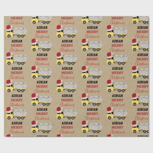 Papier Cadeau Chariot de Noël Camion Transport Camions Kraft (Plat)