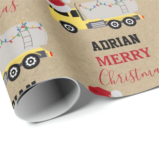 Papier Cadeau Chariot de Noël Camion Transport Camions Kraft (Coin rond)