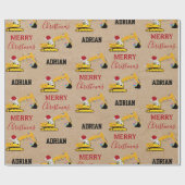 Papier Cadeau Chariot d'excavation de Noël Nom personnalisé (Plat)