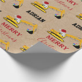 Papier Cadeau Chariot d'excavation de Noël Nom personnalisé (Coin)