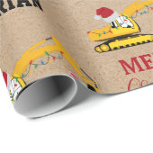 Papier Cadeau Chariot d'excavation de Noël Nom personnalisé (Coin rond)