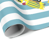 Papier Cadeau Chariots de construction Bleu rayures Monogramme (Coin rond)