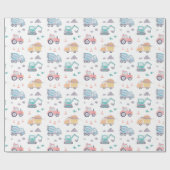 Papier Cadeau Chariots de construction en aquarelle (Plat)