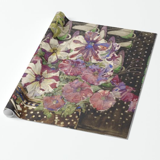 Papier Cadeau Charles Rennie Mackintosh - Petunias (Déroulé)