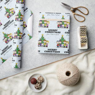 Papier Cadeau Charlie Brown & Amis Noël Ajouter Votre Nom