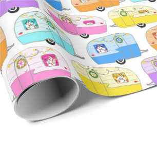 Papier Cadeau Charmant Camper de Noël Remorque Vintage RV Xmas