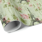 Papier Cadeau charmant printemps menthe rose floral paris tour e (Coin rond)