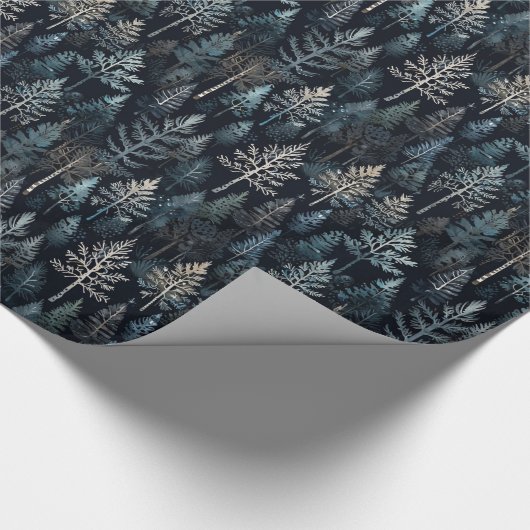 Papier Cadeau Charmante forêt d'hiver en bleu festif (Coin)