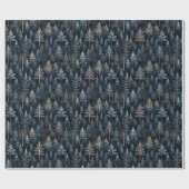 Papier Cadeau Charmante forêt d'hiver en bleu festif (Plat)