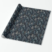 Papier Cadeau Charmante forêt d'hiver en bleu festif (Déroulé)
