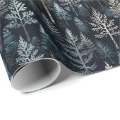 Papier Cadeau Charmante forêt d'hiver en bleu festif (Coin rond)