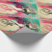 Papier Cadeau CHARME /Dame au Masque Monogramme rose Turquoise v (Coin)
