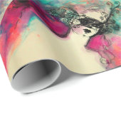 Papier Cadeau CHARME /Dame au Masque Monogramme rose Turquoise v (Coin rond)