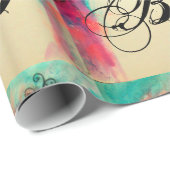 Papier Cadeau CHARME /Dame au Masque Monogramme rose Turquoise v (Coin rond)