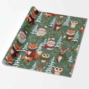 Papier Cadeau Charme Festif des Animaux de la Forêt d'Hiver