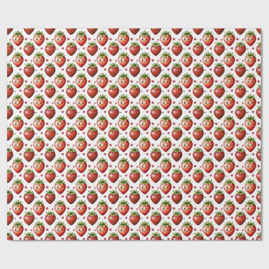 Papier Cadeau Charme Fraise Et Coeurs Anniversaire (Plat)