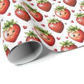 Papier Cadeau Charme Fraise Et Coeurs Anniversaire (Coin rond)