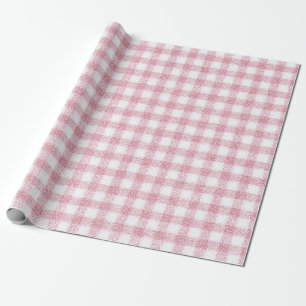 Papier Cadeau Charme Gingham Rose et Blanc Velouté