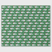 Papier Cadeau Charme vert requin Santa Hat Design (Plat)