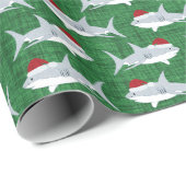 Papier Cadeau Charme vert requin Santa Hat Design (Coin rond)