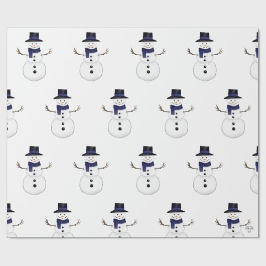 Papier Cadeau Charming Classic Snowman with Blue Scarf (Plat)