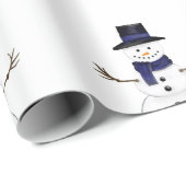 Papier Cadeau Charming Classic Snowman with Blue Scarf (Coin rond)