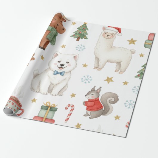 Papier Cadeau Charming Festive Friends Christmas Gift Wrap (Déroulé)