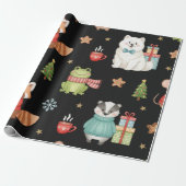 Papier Cadeau Charming Holiday Gathering Festive Gift Wrap (Déroulé)