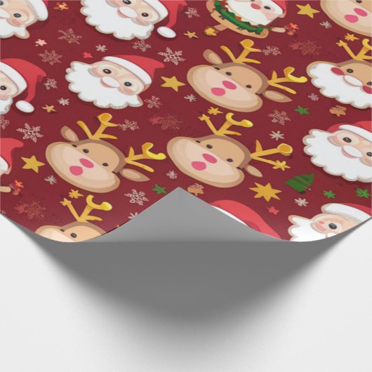 Papier Cadeau Charming Mini Père Noël et Reindeer Motif de Noël (Coin)