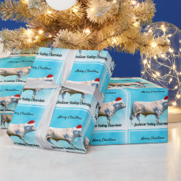 Papier Cadeau Charolais Bull à Santa Hat