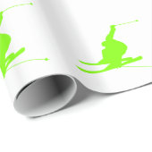 Papier Cadeau Chartreuse, Neon Ski De Neige Vert (Coin rond)