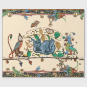 PAPIER CADEAU CHASSE BESTIAIRE MÉDIÉVALE LARGE CHAT, OISEAU ET F (Plat)
