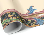 PAPIER CADEAU CHASSE BESTIAIRE MÉDIÉVALE LARGE CHAT, OISEAU ET F (Coin rond)