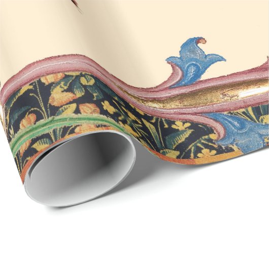 PAPIER CADEAU CHASSE BESTIAIRE MÉDIÉVALE LARGE CHAT, OISEAU ET F (Coin rond)