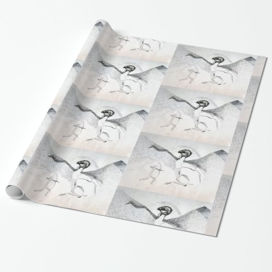 Papier Cadeau Chasse Graphuc noir blanc dessin (Déroulé)