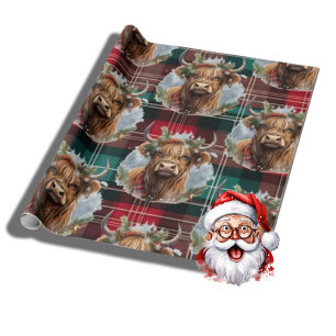 Papier Cadeau Chasseur de tarte de Noël vert Highlander Cow