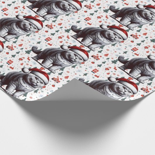 Papier Cadeau Chat à air noir Noël, Noël Père Noël Kitten (Coin)