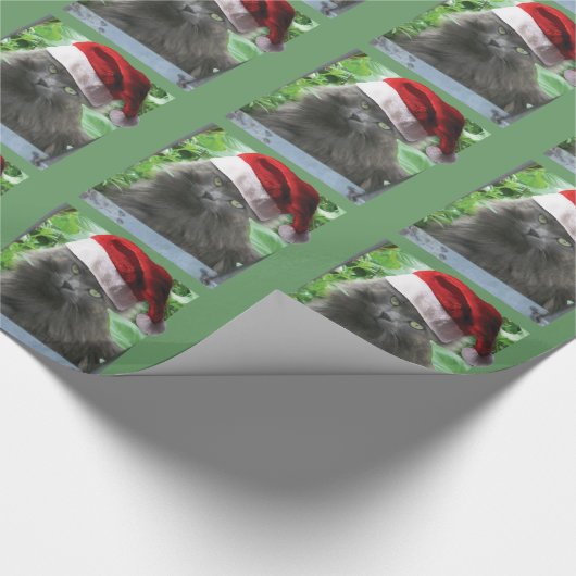 Papier Cadeau Chat à cheveux longs bleu russe de Noël (Coin)