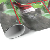 Papier Cadeau Chat à cheveux longs bleu russe de Noël (Coin rond)