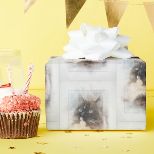 Papier Cadeau Chat à poupée dans le cadre Abstrait (Fête d'anniversaire)